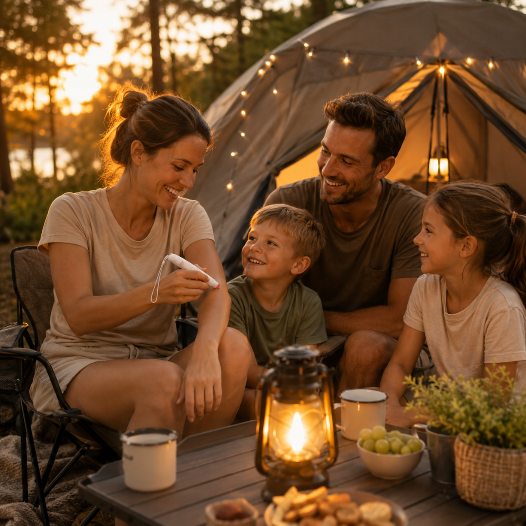 Een rustige zomeravond buiten — zonder zorgen over jeuk